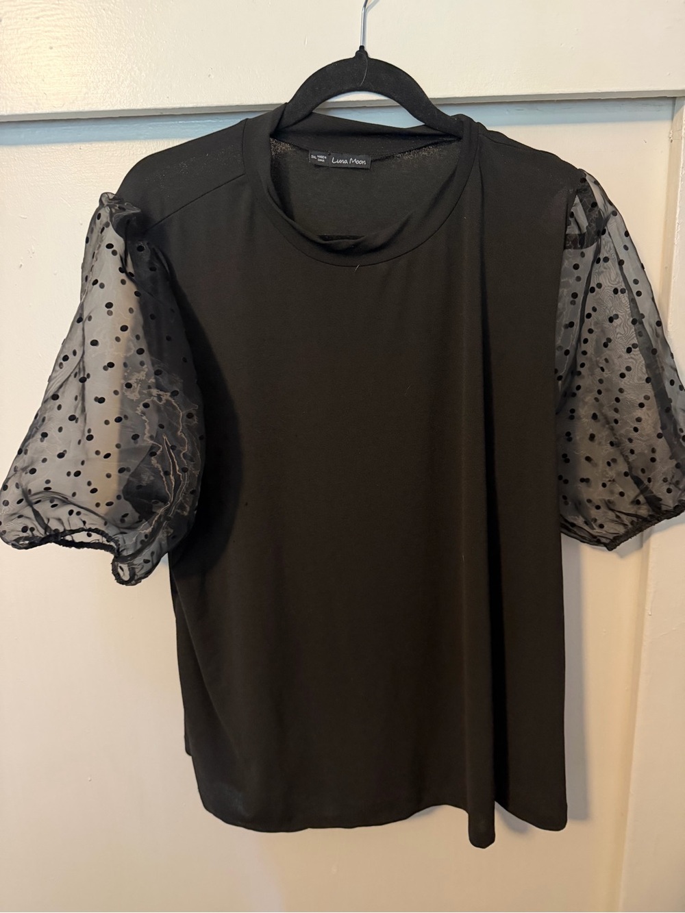 Cato Moda Black Puff Sleeve Polka Dot Tee